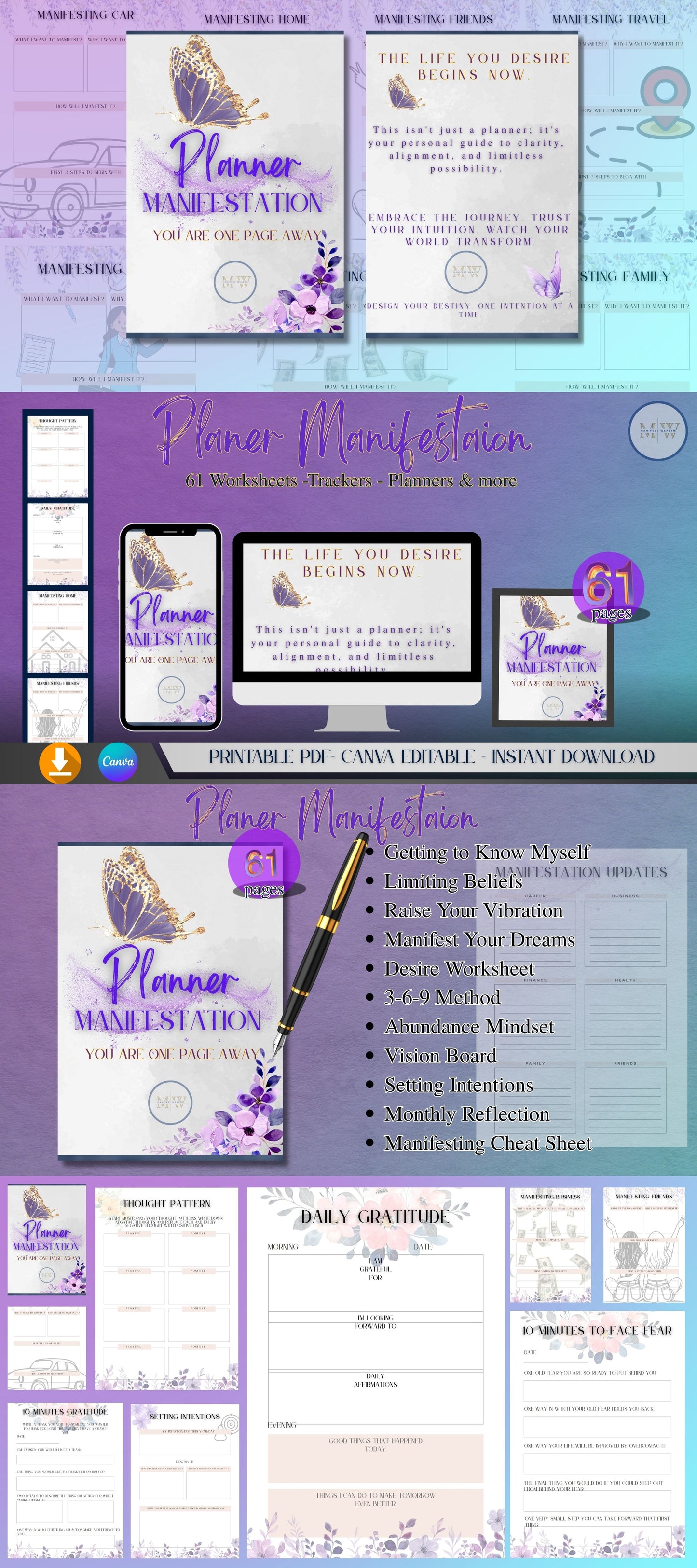 Manifestation Planner Canva Editable